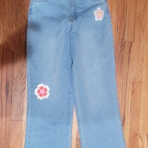 Derek Heart Kids Blue Jeans with Floral Embroidery